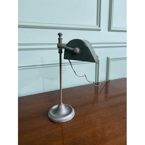 970 - Early 20th C. chrome and metal table lamp with painted metal shade {38 cm H x 21 cm W x 24 cm D}.