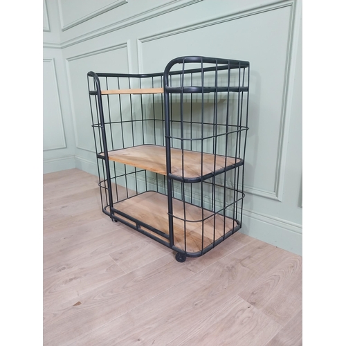 974 - Retro industrial metal and pine drink's trolley. {85 cm H x 45 cm W x 42 cm D}.