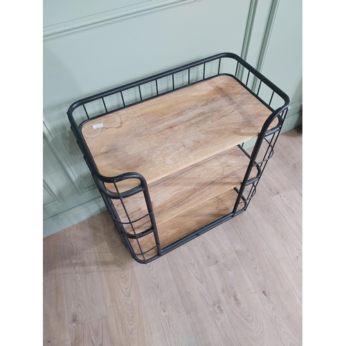 974 - Retro industrial metal and pine drink's trolley. {85 cm H x 45 cm W x 42 cm D}.