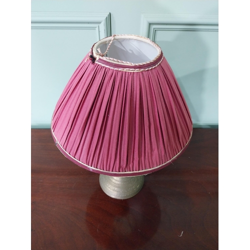 991 - Edwardian brass table lamp with cloth shade {41 cm H x 27 cm Dia.}.