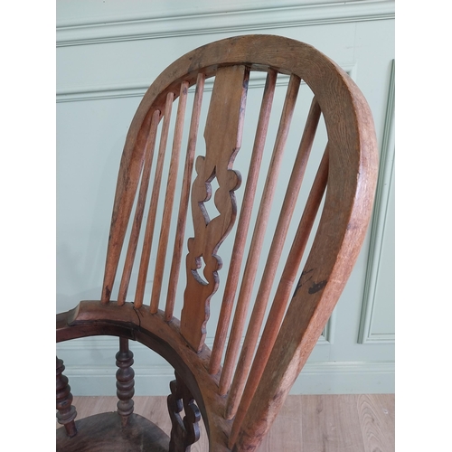 997 - Pair Late 19th C. ash and elm Windsor chairs raised on turned legs and two stretchers {112 cm H x 70... 