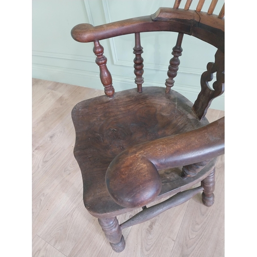 997 - Pair Late 19th C. ash and elm Windsor chairs raised on turned legs and two stretchers {112 cm H x 70... 