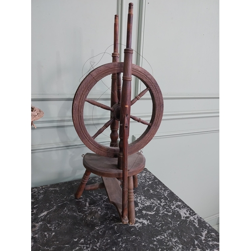 998 - Early 20th C. wicker child's pram and walnut spinning wheel {63 cm H x 65 cm W x 36 cm D and 75 cm H... 