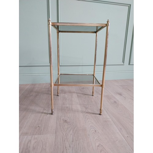 1142 - Pair of good quality brass lamp tables with inset glass panels {64 cm H x 35 cm W x 35 cm D}.