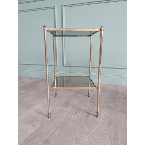 1142 - Pair of good quality brass lamp tables with inset glass panels {64 cm H x 35 cm W x 35 cm D}.