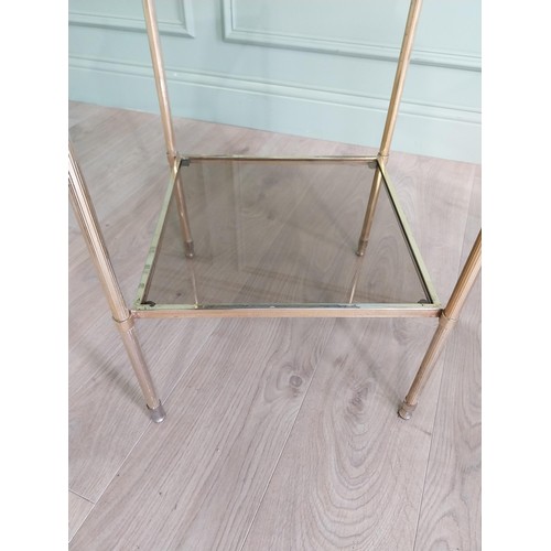 1142 - Pair of good quality brass lamp tables with inset glass panels {64 cm H x 35 cm W x 35 cm D}.