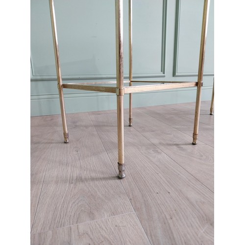 1142 - Pair of good quality brass lamp tables with inset glass panels {64 cm H x 35 cm W x 35 cm D}.