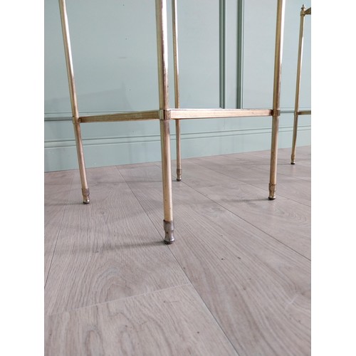 1142 - Pair of good quality brass lamp tables with inset glass panels {64 cm H x 35 cm W x 35 cm D}.