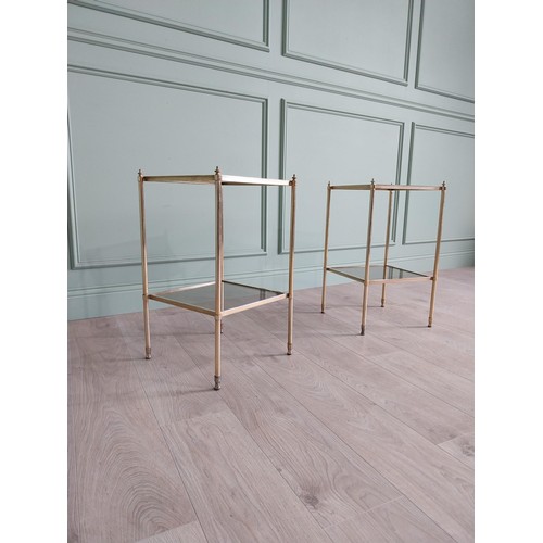 1142 - Pair of good quality brass lamp tables with inset glass panels {64 cm H x 35 cm W x 35 cm D}.