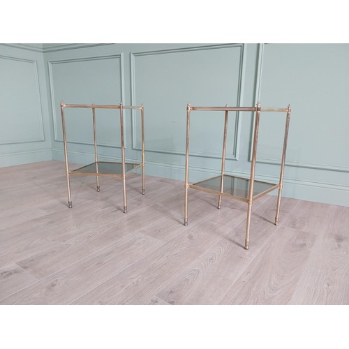 1142 - Pair of good quality brass lamp tables with inset glass panels {64 cm H x 35 cm W x 35 cm D}.