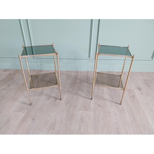 1142 - Pair of good quality brass lamp tables with inset glass panels {64 cm H x 35 cm W x 35 cm D}.