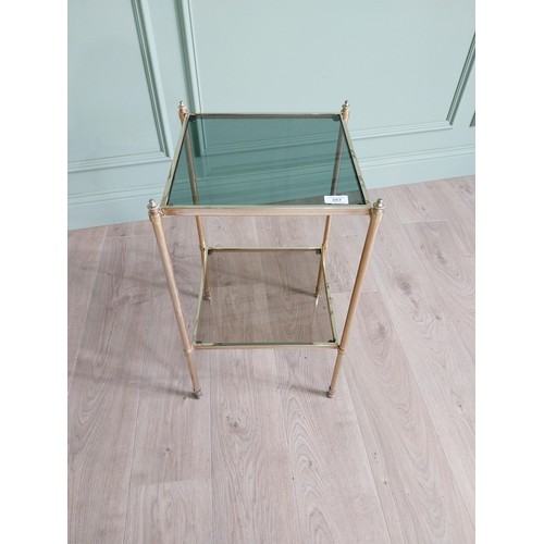 1142 - Pair of good quality brass lamp tables with inset glass panels {64 cm H x 35 cm W x 35 cm D}.