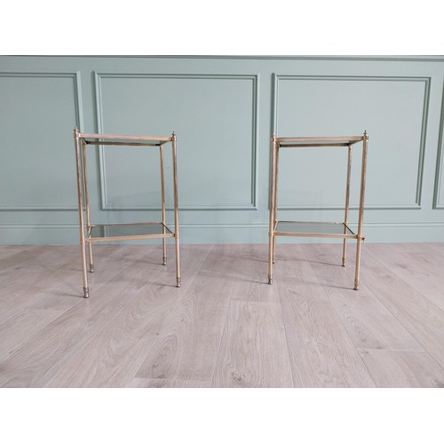 1142 - Pair of good quality brass lamp tables with inset glass panels {64 cm H x 35 cm W x 35 cm D}.