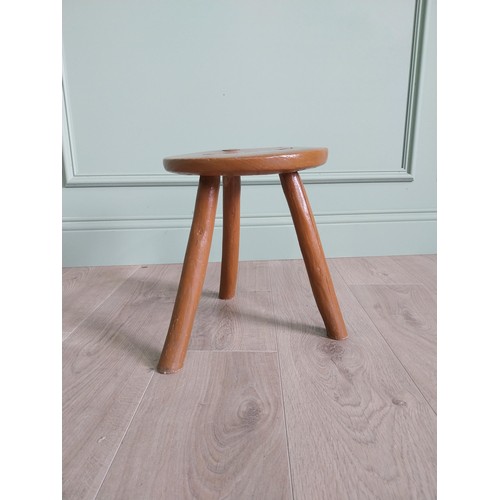 1305 - 19th C. Irish painted elm three legged stool {31 cm H x 31 cm Dia.}.