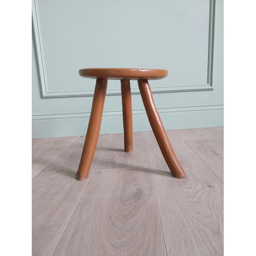 1305 - 19th C. Irish painted elm three legged stool {31 cm H x 31 cm Dia.}.