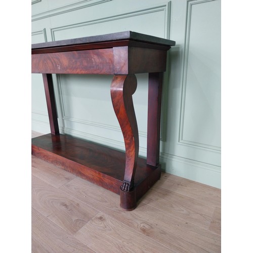 434 - William IV French flamed mahogany console table with marble top and singe drawer in the frieze raise... 