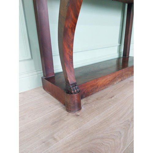 434 - William IV French flamed mahogany console table with marble top and singe drawer in the frieze raise... 