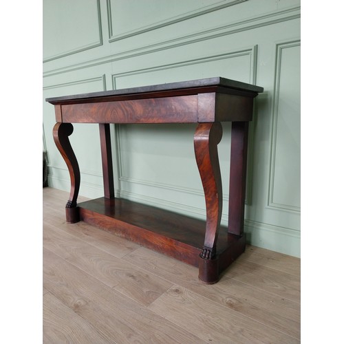 434 - William IV French flamed mahogany console table with marble top and singe drawer in the frieze raise... 