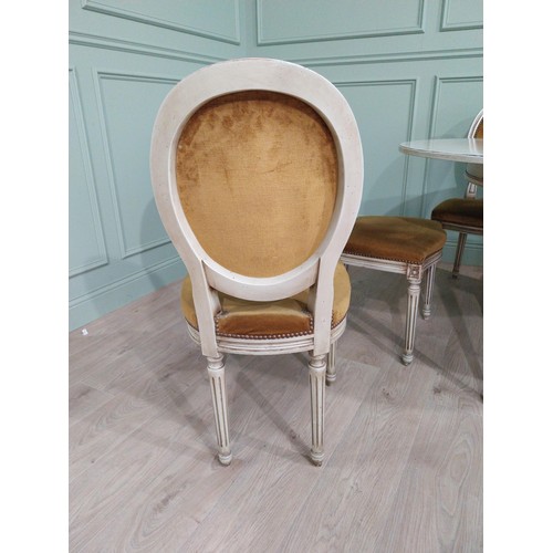 464 - French painted pine dining table and six matching chairs. Table {78 cm H x 140 cm W x 110 cm D} and ... 