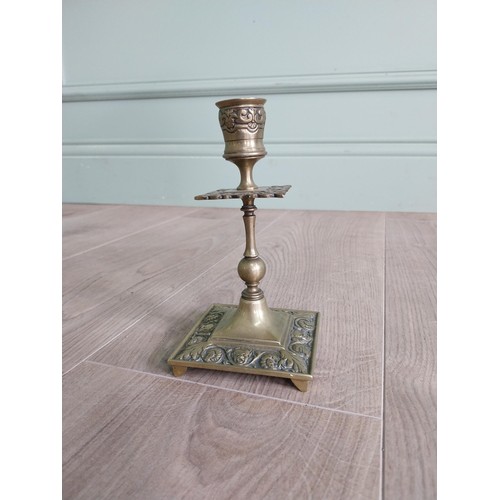 556 - Pair of decorative brass candlesticks in the Georgian style {17 cm H x 8 cm W x 8 cm D} AND pair of ... 