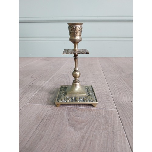 556 - Pair of decorative brass candlesticks in the Georgian style {17 cm H x 8 cm W x 8 cm D} AND pair of ... 