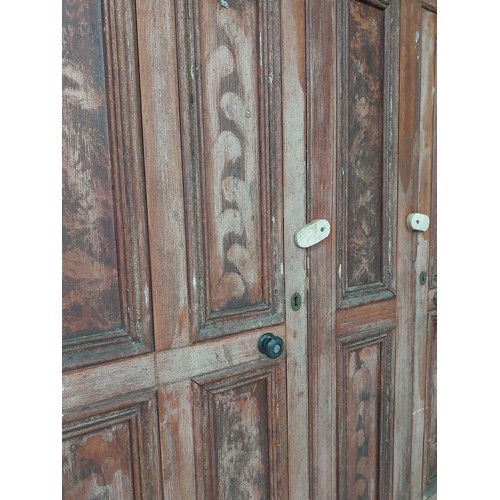 718 - 19th C. Irish painted pine pantry cupboard with panelled doors above three short drawers and one lon... 