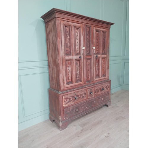 718 - 19th C. Irish painted pine pantry cupboard with panelled doors above three short drawers and one lon... 