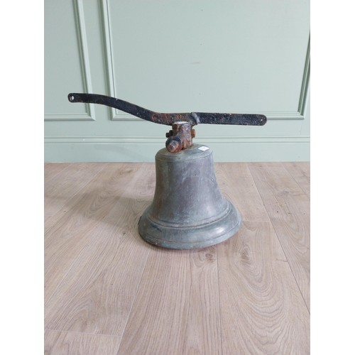 979 - Good quality 19th C. bronze bell with original wrought iron hanger {37 cm H x 34 cm W x 58 cm D}.