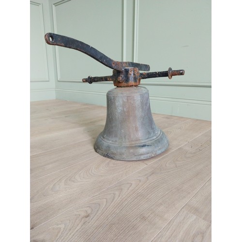 979 - Good quality 19th C. bronze bell with original wrought iron hanger {37 cm H x 34 cm W x 58 cm D}.