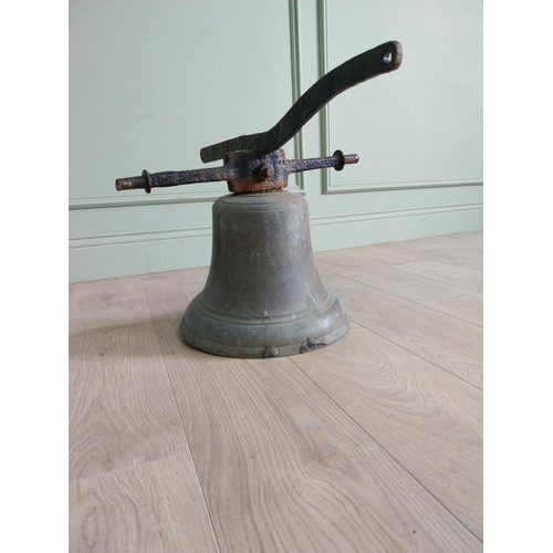 979 - Good quality 19th C. bronze bell with original wrought iron hanger {37 cm H x 34 cm W x 58 cm D}.