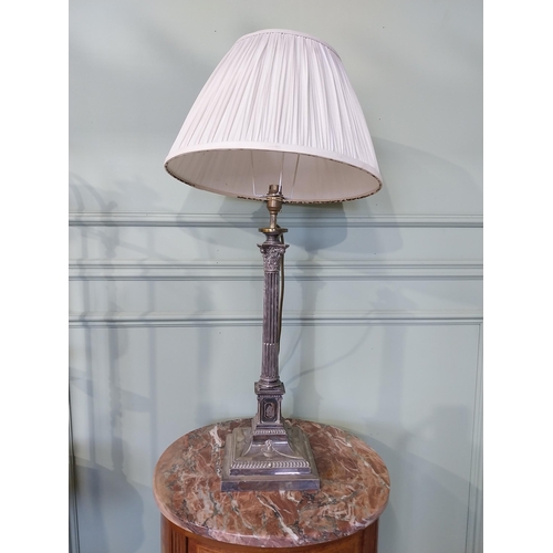 2030 - Good quality 19th C. silver plate Corinthian column table lamp with cloth shade originally from Lutt... 