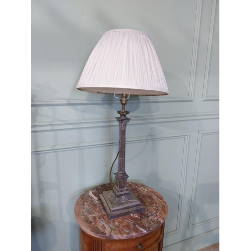 2030 - Good quality 19th C. silver plate Corinthian column table lamp with cloth shade originally from Lutt... 