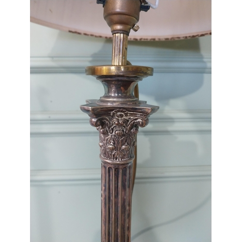 2030 - Good quality 19th C. silver plate Corinthian column table lamp with cloth shade originally from Lutt... 