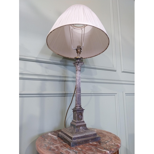 2030 - Good quality 19th C. silver plate Corinthian column table lamp with cloth shade originally from Lutt... 