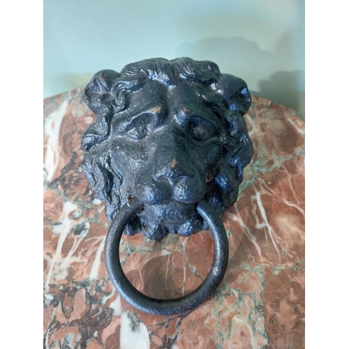 2033 - 19th C. cast iron lion's mask door knocker. {20 cm H x 13 cm W x 7 cm D}.