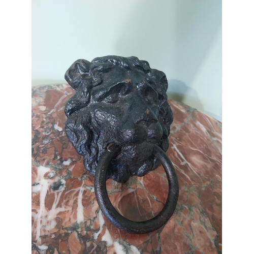 2033 - 19th C. cast iron lion's mask door knocker. {20 cm H x 13 cm W x 7 cm D}.