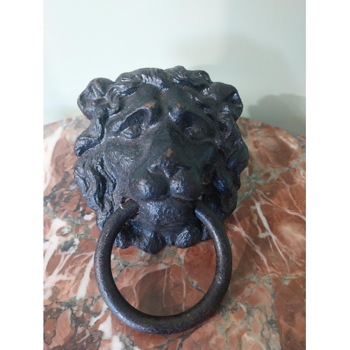 2033 - 19th C. cast iron lion's mask door knocker. {20 cm H x 13 cm W x 7 cm D}.