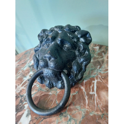 2033 - 19th C. cast iron lion's mask door knocker. {20 cm H x 13 cm W x 7 cm D}.