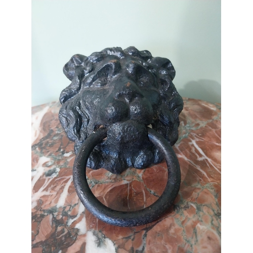 2033 - 19th C. cast iron lion's mask door knocker. {20 cm H x 13 cm W x 7 cm D}.