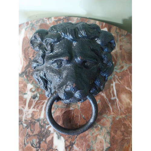 2033 - 19th C. cast iron lion's mask door knocker. {20 cm H x 13 cm W x 7 cm D}.