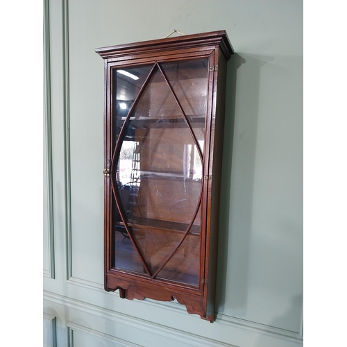 2036 - 19th C. mahogany wall cabinet with single glazed door {110 cm H x 48 cm W x 18 cm D}.