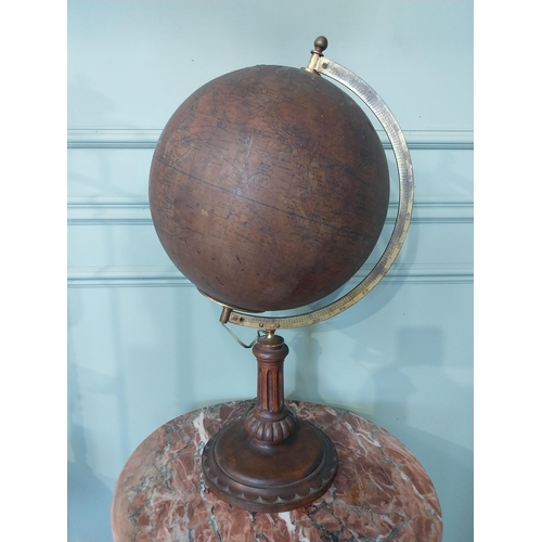 2039 - Rare early 20th C. light up glass world globe on brass and walnut stand {63 cm H x 34 cm W x 30 cm D... 