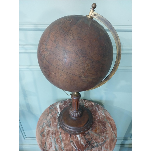 2039 - Rare early 20th C. light up glass world globe on brass and walnut stand {63 cm H x 34 cm W x 30 cm D... 