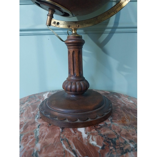 2039 - Rare early 20th C. light up glass world globe on brass and walnut stand {63 cm H x 34 cm W x 30 cm D... 