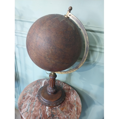 2039 - Rare early 20th C. light up glass world globe on brass and walnut stand {63 cm H x 34 cm W x 30 cm D... 