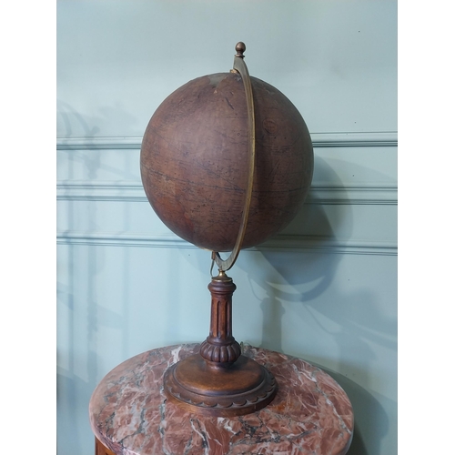 2039 - Rare early 20th C. light up glass world globe on brass and walnut stand {63 cm H x 34 cm W x 30 cm D... 