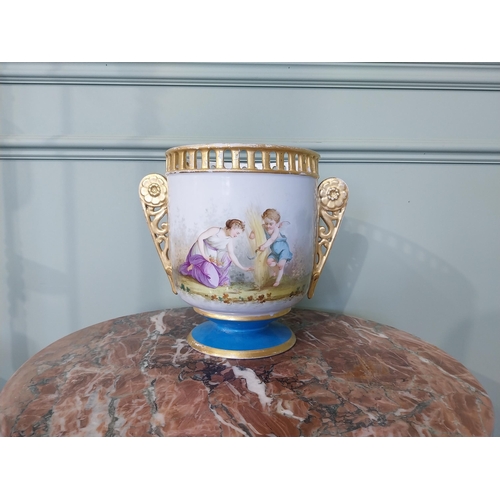 2040 - 19th C. hand painted French ceramic vase decorated with Children in Field. {23 cm H x 26 cm Dia.}.