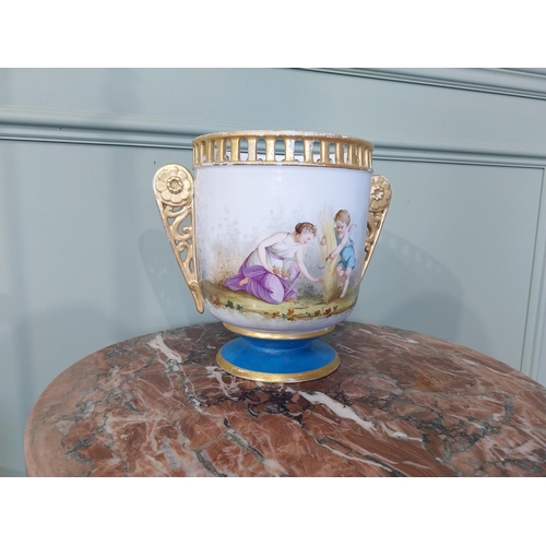 2040 - 19th C. hand painted French ceramic vase decorated with Children in Field. {23 cm H x 26 cm Dia.}.