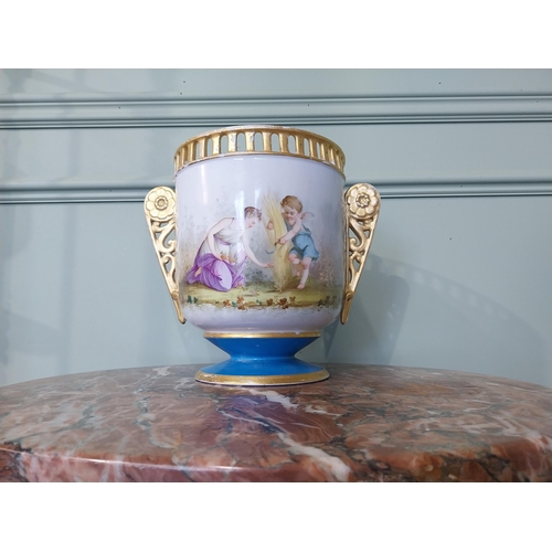 2040 - 19th C. hand painted French ceramic vase decorated with Children in Field. {23 cm H x 26 cm Dia.}.