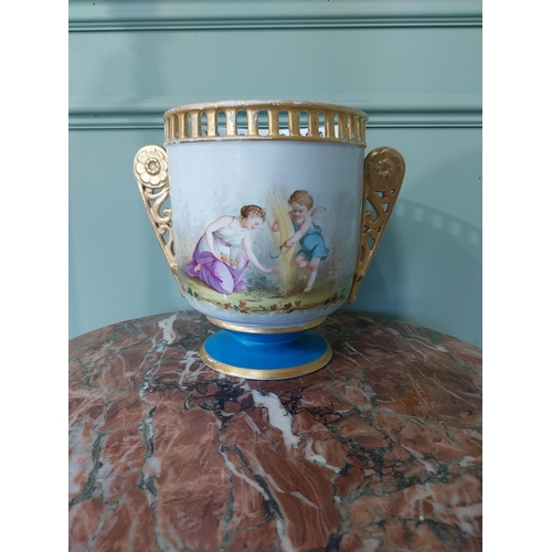 2040 - 19th C. hand painted French ceramic vase decorated with Children in Field. {23 cm H x 26 cm Dia.}.